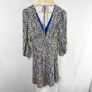 Reiss Daisy Puff Sleeve Mini Dress Size XS Blue Yellow